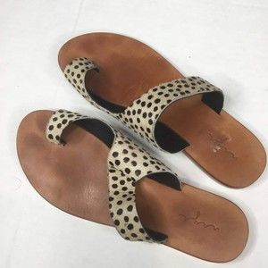 Women's Leopards Animal Print Leather Slip-On Toe Ring Sandals 39